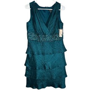 Dressbarn Collection Teal Sleeveless Tiered Dress In Crinkle Taffeta NWT Size 8